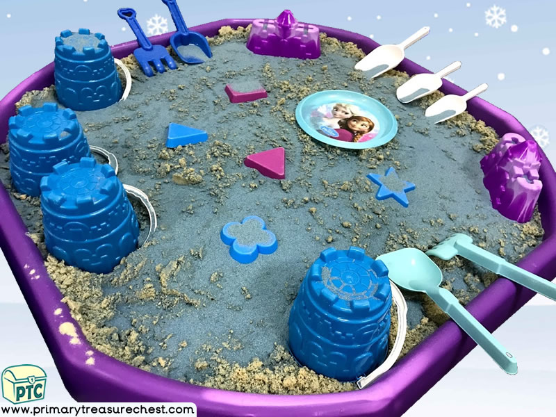 Winter – Snow - Frozen Themed Small World Play – Multi- sensory Coloured Sand Tuff Tray Ideas and Activities 